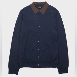 Paul Smith Collection Stripe Detail Mens Cardigan in Indigo Blue XL